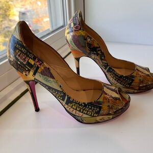 Luciano Padovan Magazine Print Peep-Toe Stiletto Heels 37